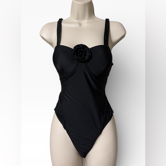 Tahari Black Floral Accent One-Piece Swimsuit - Picture 2 of 5